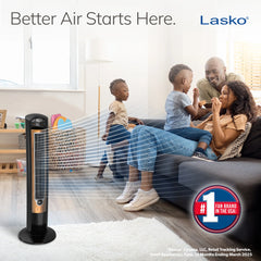 Lasko 42" Wind Curve 3-Speed Tower Fan with Fresh Air Ionizer and Remote, T42950, Black/Woodgrain