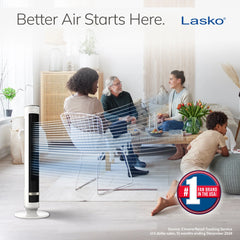 Lasko TDC40 WhisperForce™ DC 40" Tower Fan (12-speed, remote, white/black)