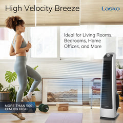 Lasko Oscillating High Velocity Tower Fan with 3 Speeds, U35105, Gray/Black