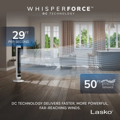 Lasko TDC40 WhisperForce™ DC 40" Tower Fan (12-speed, remote, white/black)