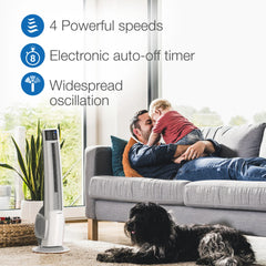 Lasko 38" Oscillating Tower Fan with Remote Control, T38400, White